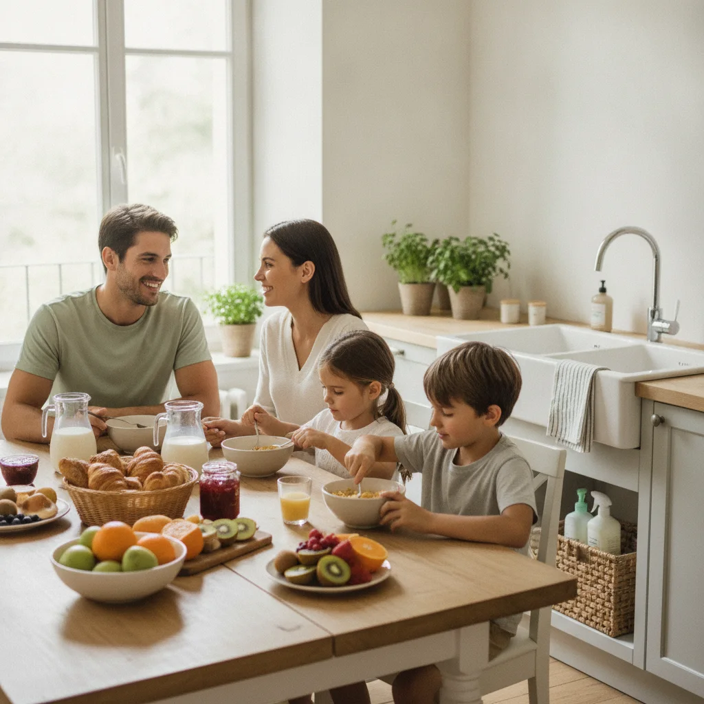 Famille partageant un repas sain ensemble
